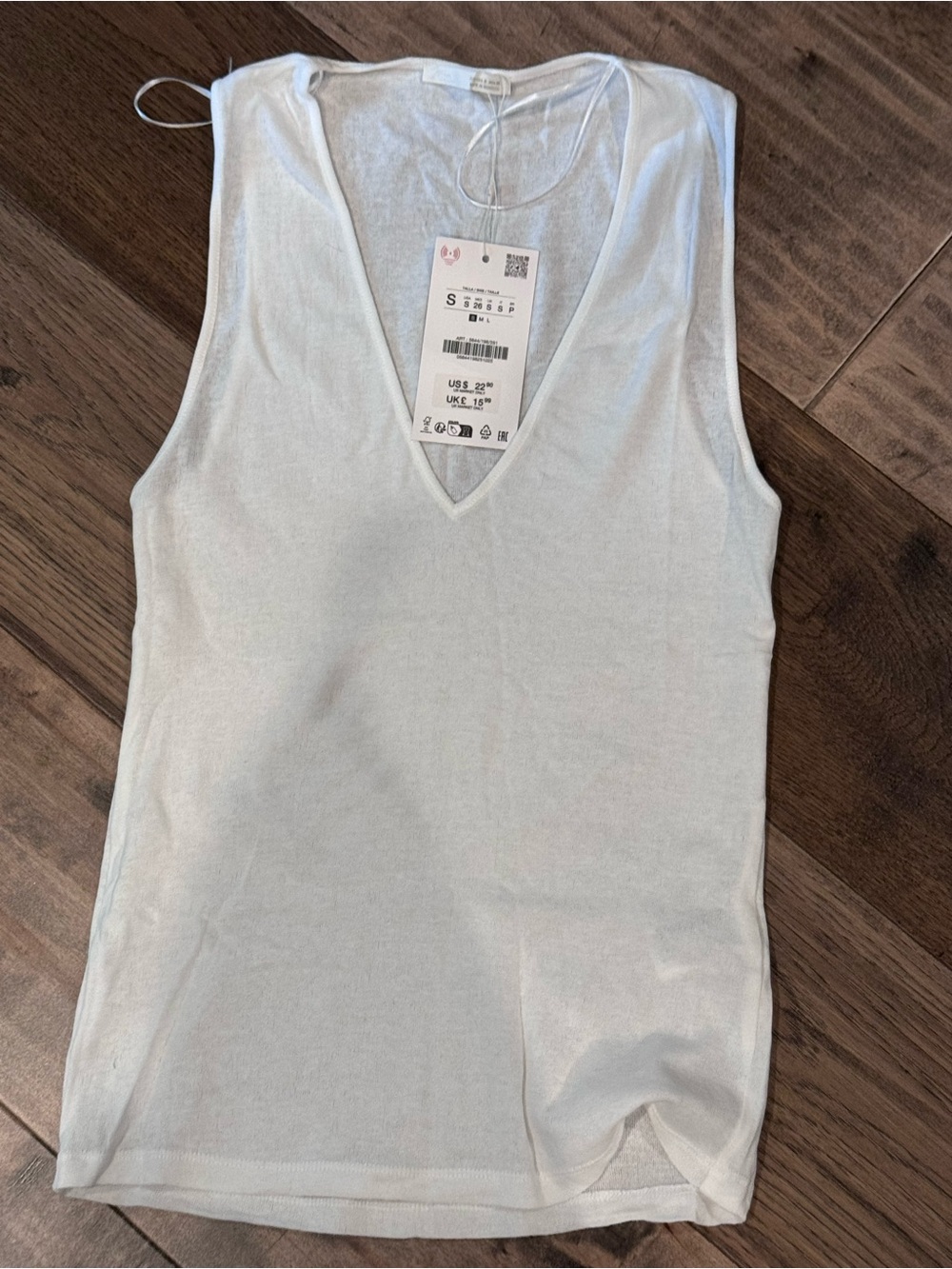 Zara White V-Neck Sleeveless Tank Top